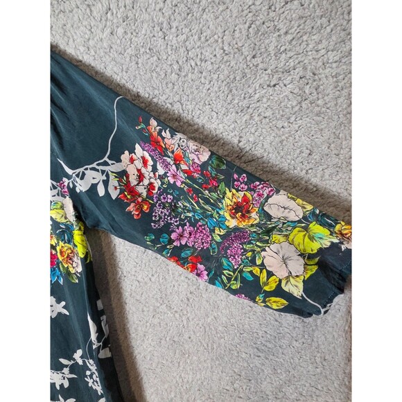 Johnny Was Women Blouse XS Blue Floral Frenzy Boho Chic Top Semi Sheer V-Neck - Picture 4 of 9